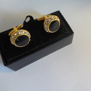 Gold/Black Crystal Cufflinks Set
